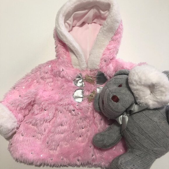 Small Wonders pink faux fur fall jacket - 3-6m - Picture 3 of 9